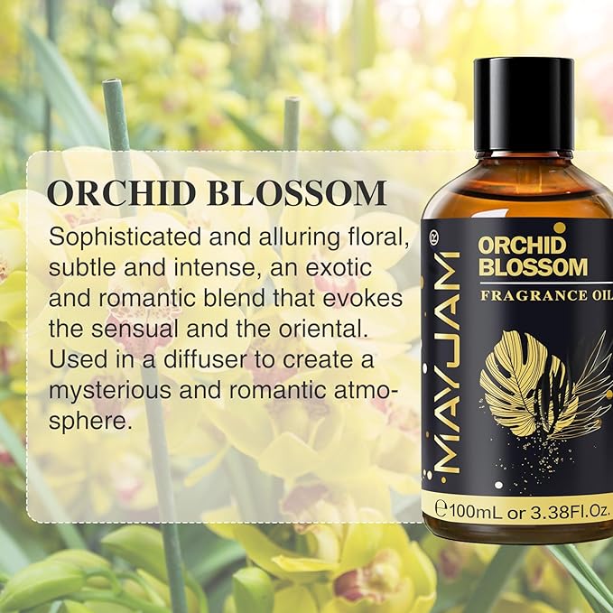 Orchid Blossom Fragrance Oil Essential Oil, MAYJAM 3.38FL.OZ Orchid Blossom Oil for Diffusers for Home, Long Lasting Scented Oils for Soap Candle Making - 100ML