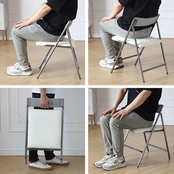 FUNROLUX Folding Dining Chairs Set of 2, Metal Folding Chairs with Padded Seat Foldable Dining Chairs for Kitchen Dining, Party Events (Grey)