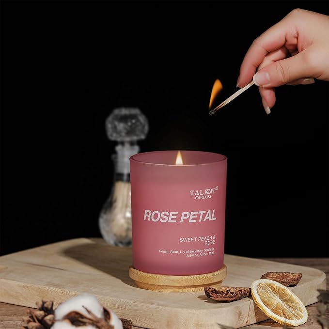 Candles for Home Scented, Natural Soy Wax, Scented Candle Stress Relief and Relaxation, Sweet Peach & Rose, Medium Jar, Ideal for Home and Bedroom Decor