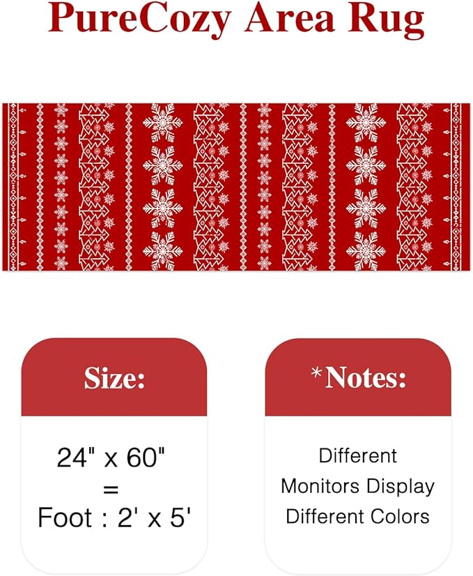 Christmas Runner Rug 2x5 Red Washable Carpet Xmas Snowflake Holiday Decor Kitchen Non Slip Soft Low Pile Long Carpet Indoor Throw Rug Laundry Room Living Room Bedroom Dining Room