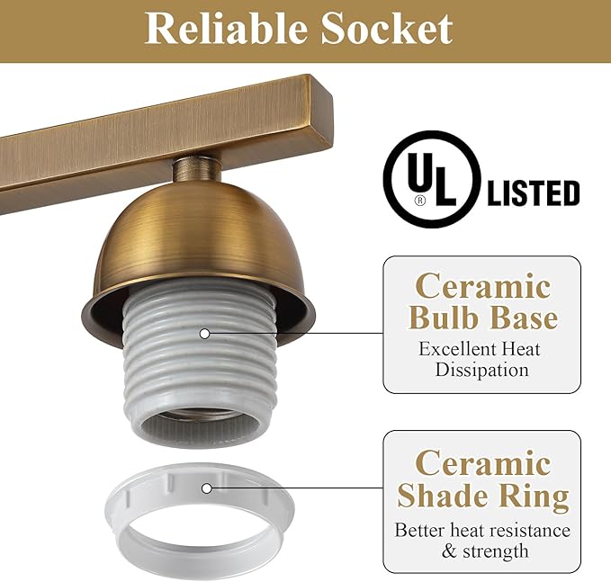 Stainless Steel Milk Glass Vanity Lights for Bathroom, 3 Light Brass Bathroom Light Fixtures Over Mirror, Ceramic E26 Sockets Wall Mounted