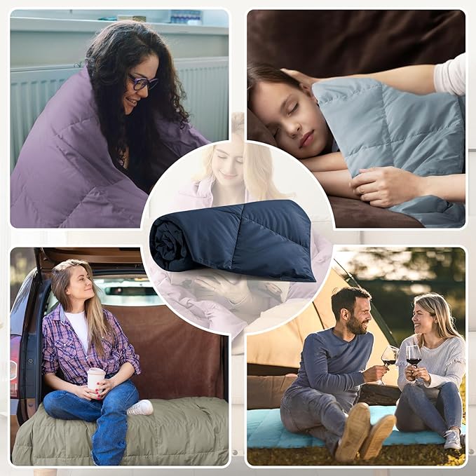 Peace nest Down Throw Blankets for Couch 50x70 Down Blanket for Indoor and Outdoor Throw Blanket use Soft Lightweight Throw Blanket Navy