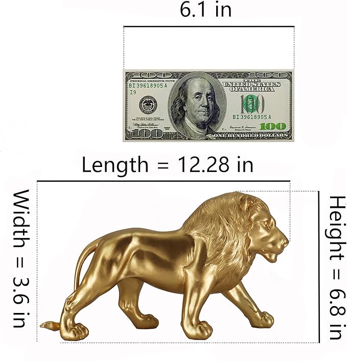 12" Decoration Collectible Gold Lion Statue, Desk Decor, Room Decor, Home Decor, Modern Art Sculpture, Handmade Resin Animal Statue, Gift for Women,Brother,Friend
