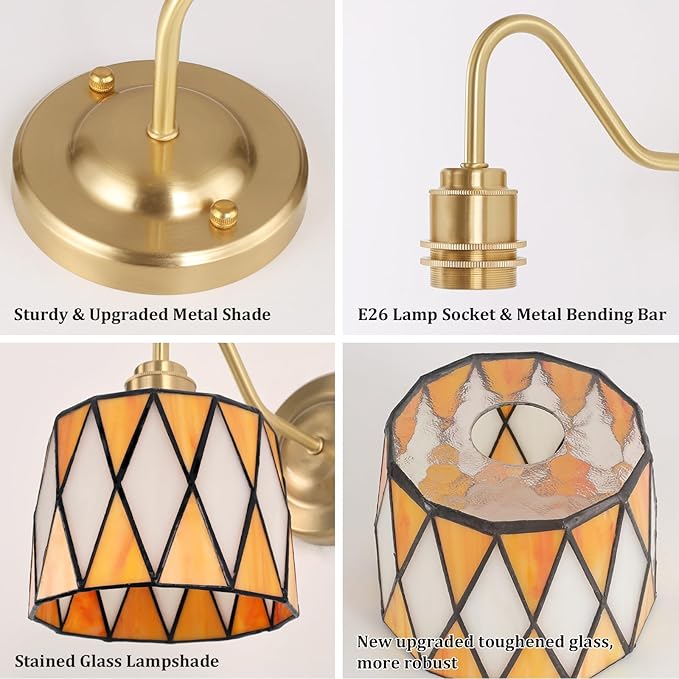 Vintage Battery Operated Wall Sconce Set of 2, 5000mAh Rechargeable Wall Lamp 12 RGB Colors Dimmable, Gold Lights Fixture for Bedroom Bathroom Living Room Hallway Orange Checker