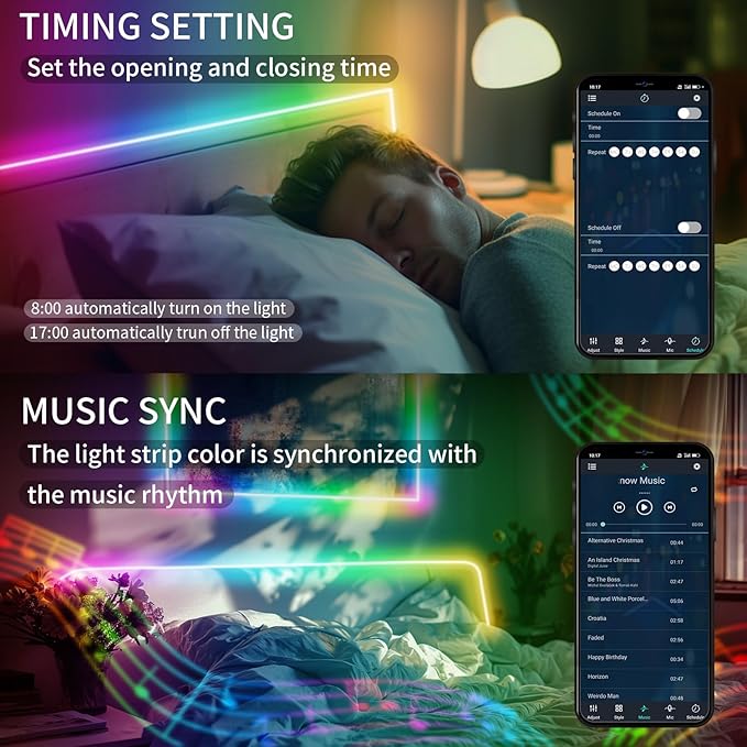 40ft COB RGB+IC LED Strip Lights, Bright Dream Color COB LED Light Strip with RF Remote App Control Music Sync Color Changing for Game Room Bedroom Kitchen Lighting Home Decor(2 Rolls)