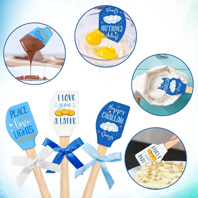 3 Pieces Silicone Spatula Set Baking Cooking Mixing Flipping cake Housewarming Kitchen Home Decoration Gift Idea Heat Resistant with Wood Handle and Ribbon Bows with greeting card present (Food)