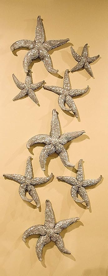 Howard Elliott Decorative Deep Starfish Figurine Hanging Wall Art for Home & Garden Decor, Silver Leaf Finish Abstract Decorative Sea Animal Figure for Tabletop & Wall Decoration 19 x 19 Inch, Large