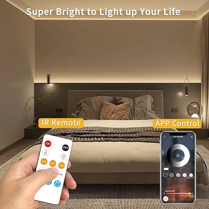 100FT COB LED Strip Lights DC 24V Dimmable 3000K Warm White Flexible LED Tape Light for Bedroom, with Remote and app Control LED Tape Lights,for DIY Home Decoration