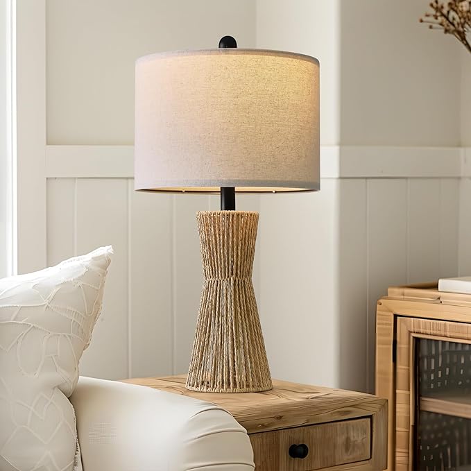 OYEARS 22.5" Table Lamps for Living Room,Boho Lamps Set of 2 for Bedrooms, Bedside Lamp for Nightstands, Rattan Lamp, Farmhouse Table Lamp for Room Decor, End Table, Retro, Brown(Not Include Bulbs)