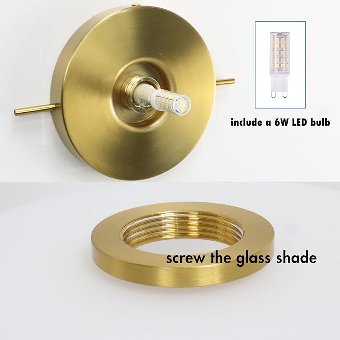 YUBOLE Mid Century Wall Sconce Modern Gold Bathroom Vanity Light Over Mirror with Adjustable Metal Shade and Milky Glass Globe G9 Based Indoor Wall Lamp Wall Mounted Sconce