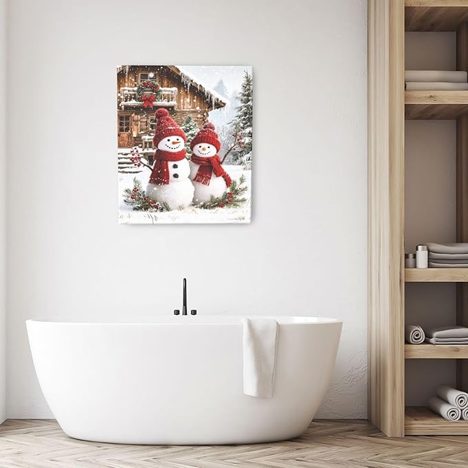 Zyphren Christmas Snowman Wall Art Winter Picture Wall Decor Snowman Canvas Print Painting Home Artwork Gifts for Living Room Bedroom Bathroom 20"x24"