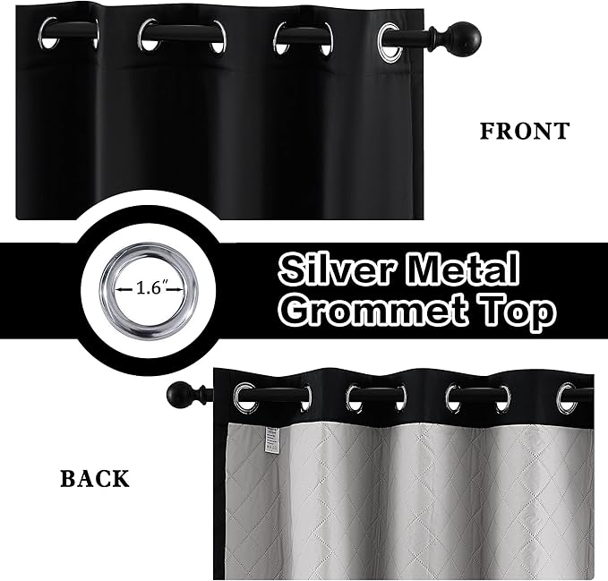 3 Layers Black Curtains Thermal Soundproof Curtains for Winter Grommet 100% Blackout Curtains 1 Panel 50x108Inches
