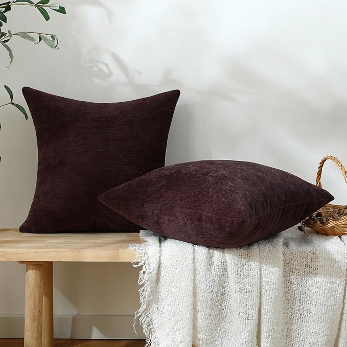 Jeneoo Plum Purple Decorative Throw Pillow Covers Soft Chenille Comfy Square Couch Cushion Cases for Living Room Sofa Decor (Set of 2, 14 x 14 Inches)