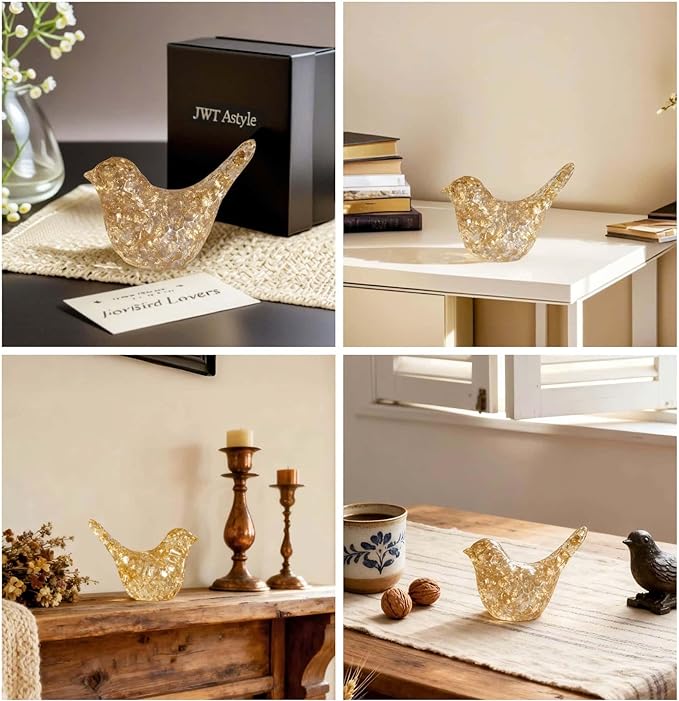 Goldfoil Glitter Bird Figurines Staue Home Decor Accents,Hammered Sculpture Gifts for Bird Lovers,Knick Knacks for Shelves Bookshelf Office