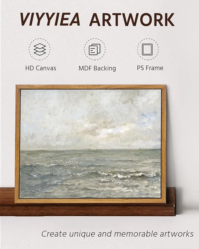 VIYYIEA Framed Canvas Wall Art Home Decor, Vintage Seascape Paintings Wall Decor, Ocean Art for Living Room Bedroom Bathroom, 9"x11"