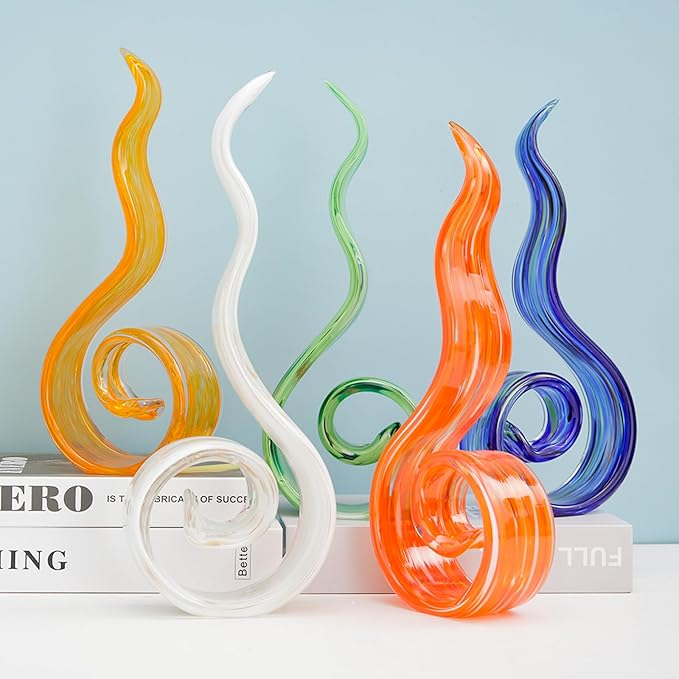 11.4" Tall Hand-Blown Glass Sculpture Murano-Style Sculpture Art Ornament Statue Figurines Home Decor Accent Piece Coastal Ocean Nautical Home Decor,Shelf,TV Stand,Tabletop Centerpieces,Wonderful Gift