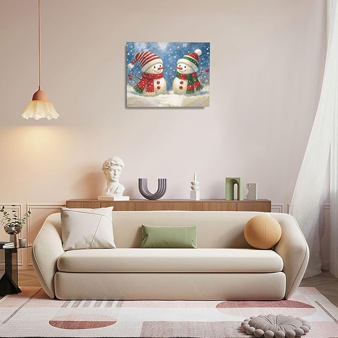 Christmas Snowman Wall Art Winter Holidays Canvas Wall Decor Pictures Paintings Prints Artwork Framed Decorations For Bathroom Bedroom Living Room Office Gifts 20" x 16"