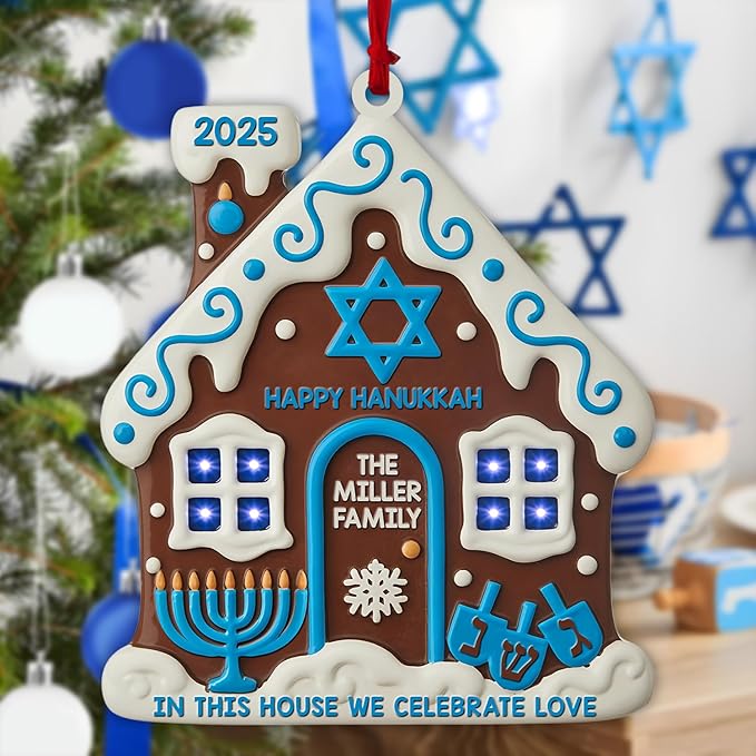 House Warming Gifts New Home Ornament 2025 - Hanukkah Ornaments, Hanukkah Gingerbread House Jewish Ornaments, Custom Family Christmas Ornament for Tree