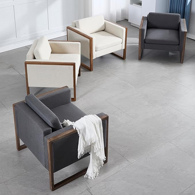 Kmax Modern Accent Chairs, Charcoal Fabric Upholstered Club Chair, Comfy Arm Reception Chairs for Living Room Hotel Conference, Walnut Wood