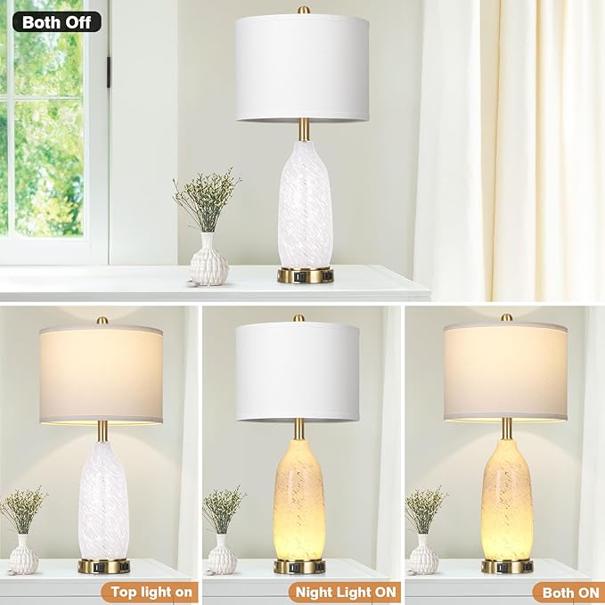 26" Modern Clear Glass Table Lamps Set of 2,Nightstand Lamp with USB A+C Ports & AC Outlet,Bedside Lamps with 3-Way Dimmable Touch Control Night Light for Bedroom Living Room(Bulbs Included)