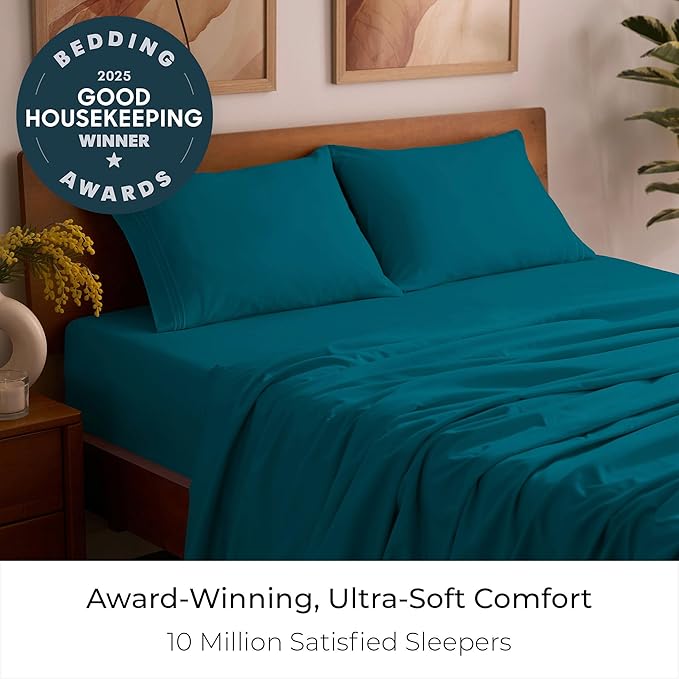 Mellanni Queen Sheets Set - 4 PC Iconic Collection Bedding - Hotel Luxury, Extra Soft, Cooling Bed Sheets - Wrinkle, Fade, Stain Resistant (Queen, Teal)