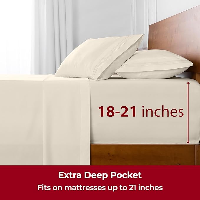 Mellanni Extra Deep Full Sheets - 4 PC Iconic Collection Bedding - Hotel Luxury, Ultra Soft, Cooling Bed Sheets - Wrinkle, Fade, Stain Resistant (Full, Golden Ivory)