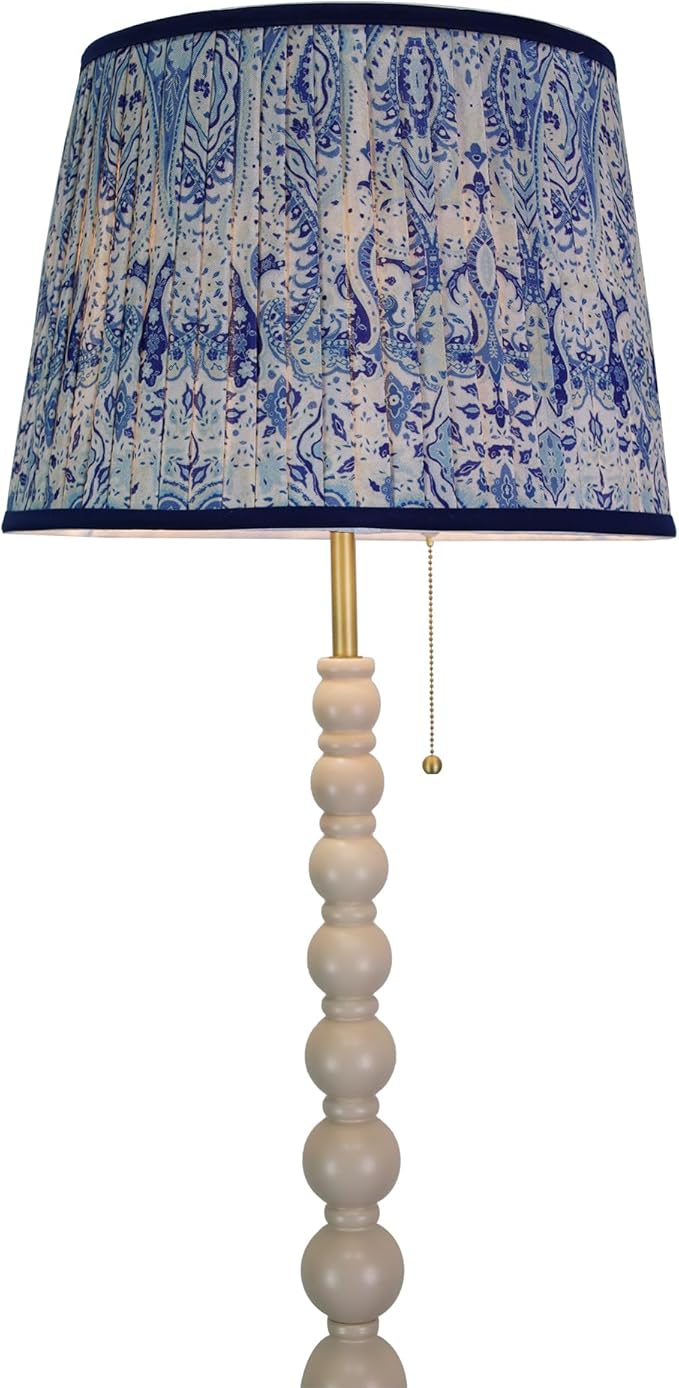 Modern Floor Lamp for Living Room, Farmhouse Floor Lamps, 14X14X59 Inch Beige Wood Base Pull Chain Switch Floor Lamp for Bedrooms and Office (Tapered Pleated Shade)