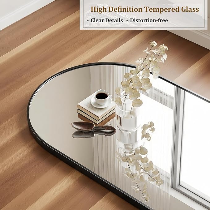 Degfig Arched Full Length Mirror, 64"X20" Floor Length Mirror with Aluminum Alloy Frame, Full Body Mirrors with Stand, Hanging or Leaning Mirrors for Living Room, Bedroom, Black