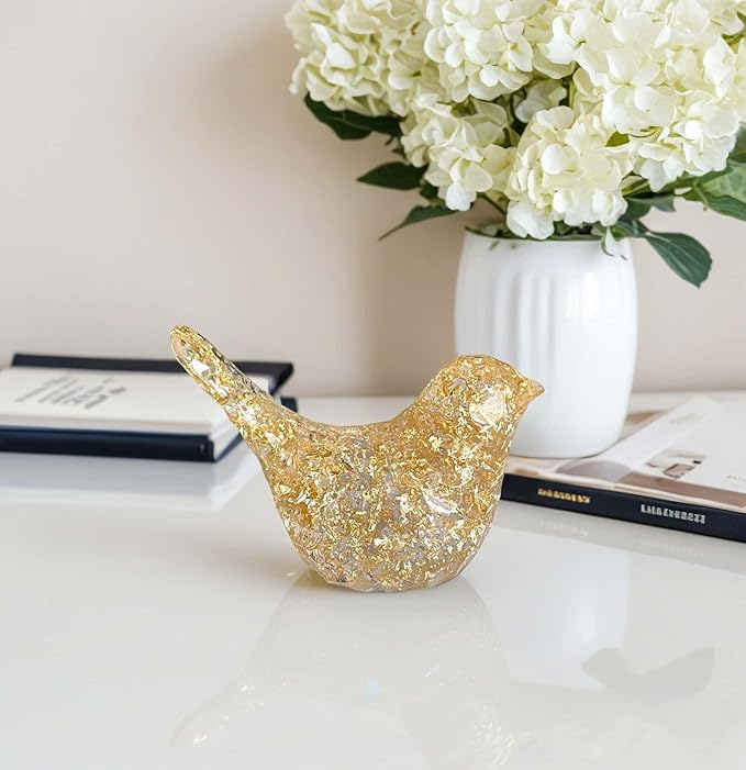 Goldfoil Glitter Bird Figurines Staue Home Decor Accents,Hammered Sculpture Gifts for Bird Lovers,Knick Knacks for Shelves Bookshelf Office