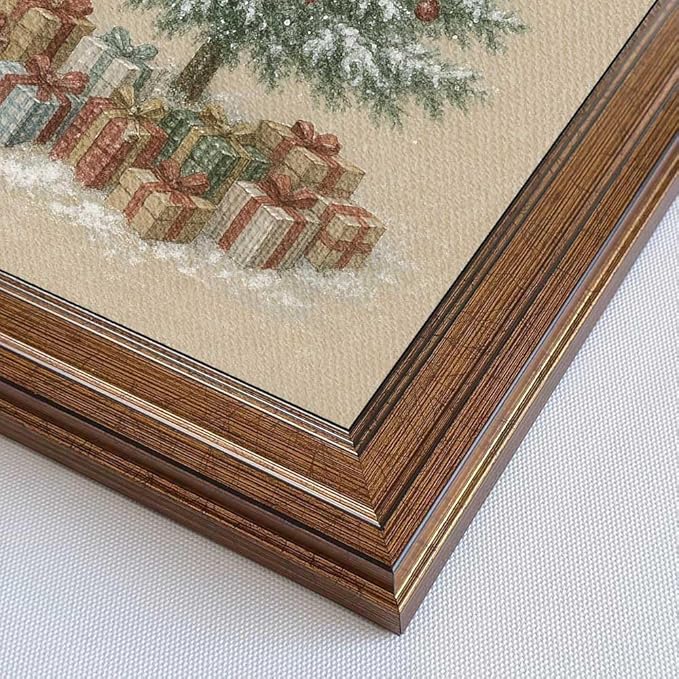 Christmas Tree Wall Art Vintage Gold Framed Wall Decor Rustic Winter Picture Painting for Farmhouse Home Living Room Decor Gift (Christmas Tree, 12L" x 9.5W")