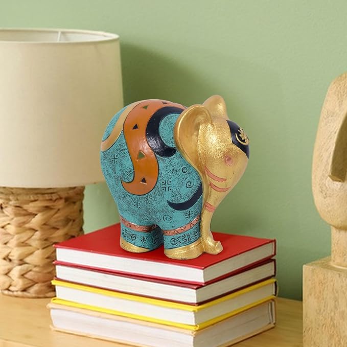 Elephant Statue Handcrafted Resin - 5.5" H Home Decor Sculpture for Bookshelf/Office/Desk - Gift for Housewarming/Christmas/Birthday (Colorful)