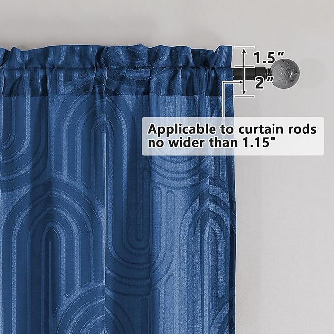 Simplebrand Sheer Dusty Blue Curtains, Kitchen & Bathroom, 42W x 36L Inches, 2 Panels Set, Modern Rod Pocket, Semi-Sheer, Geometric Jacquard
