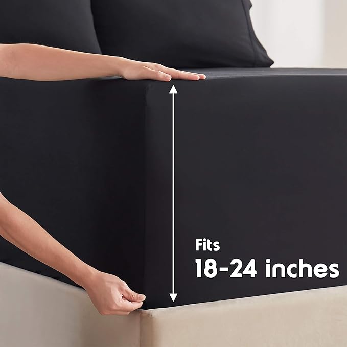 Nestl Extra Deep Twin Sheet Set - 4 Piece Breathable & Cooling Sheets - Hotel Luxury Bedding Set w/18-24 Inch Deep Pockets - Easy & Secure Fit - Super Soft, Wrinkle Free & Comfy - Black