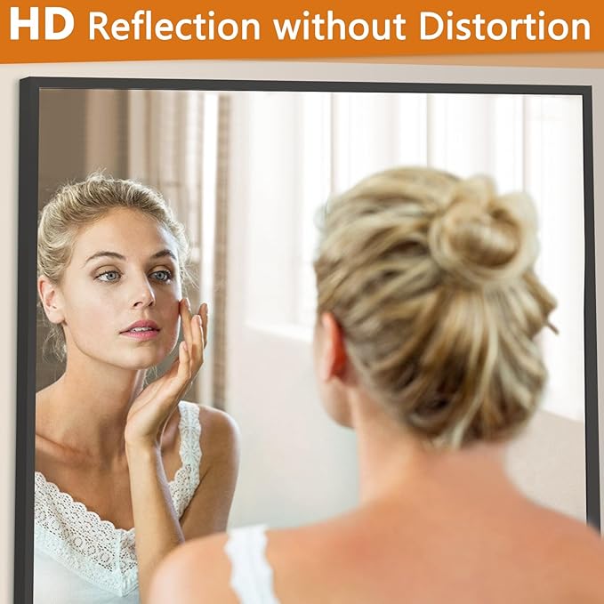 56"x18" Full Length Mirror, Free Standing Mirror Full Length Made of Tempered Glass, Black Floor Mirror for Bedroom Living Room Gym Dorm