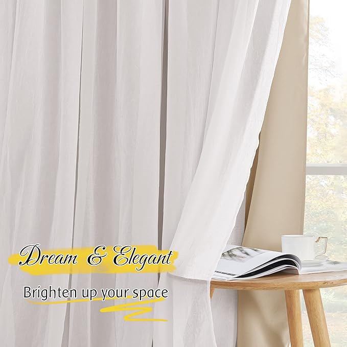 NICETOWN Curtains 84 inches Long - Farmhouse Curtains for Bedroom Living Room Decor Double Layer Grommet Blackout Soundproof Darpes with Crushed White Sheer, Biscotti Beige, 52W x 84L, 2 Panels