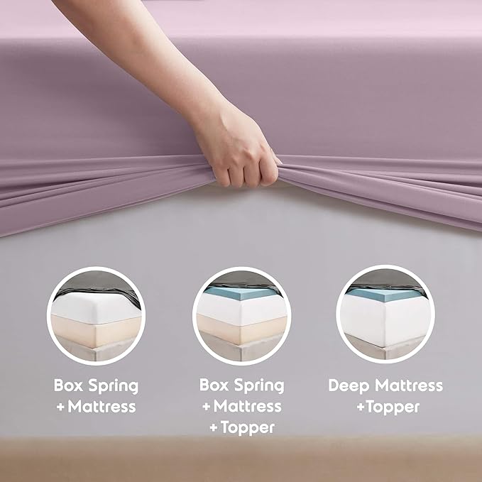 Nestl Extra Deep Split King Sheet Set - 7 Piece Breathable & Cooling Sheets - Hotel Luxury Bedding Set w/18-24 Inch Deep Pockets - Easy & Secure Fit - Super Soft, Wrinkle Free & Comfy - Dusty Purple