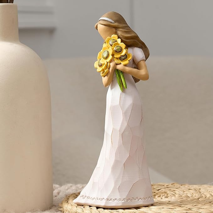 Encouragement Gifts for Women Friends Daughter Kids Inspirational Support Sunflower Gifts for Women Birthday 6.7" Resin Sculpted Hand-Painted Figurines Home Decor