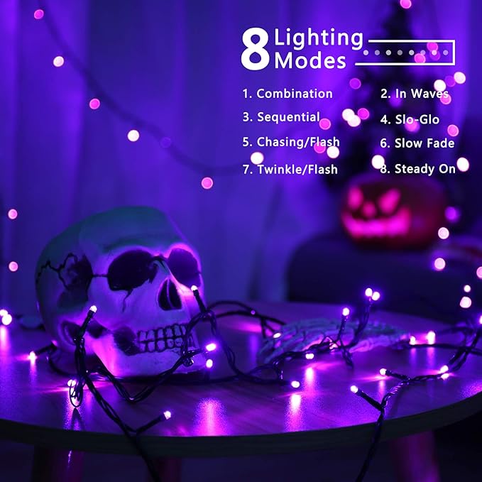 BrizLabs Purple Halloween Lights, 2 Pack 78.74ft 240 LED Halloween String Lights, Plug in Purple Mini Tree Light Connectable, 8 Modes Outdoor Holiday Lighting Waterproof for Tree Home Yard Patio Decor