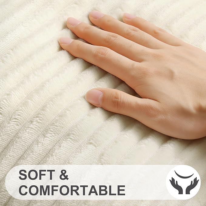 Simmore Decorative Fall Throw Pillow Covers 22x22 Set of 2, Soft Natural Plush Flannel Double-Sided Fluffy Couch Pillow Covers for Sofa Living Room, Beige
