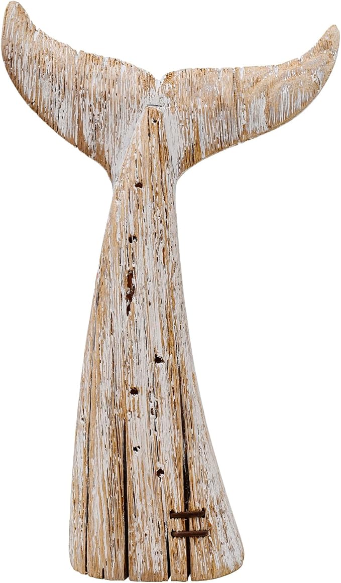 Rustic Wood Whale Tail Decor Tabletop Nautical Decor, Wooden Whale Tail Nautical Decoration Beach Themed Decoration Coastal Decor Whale Tail Decoration for Home Mediterranean Decor (13.6" H)