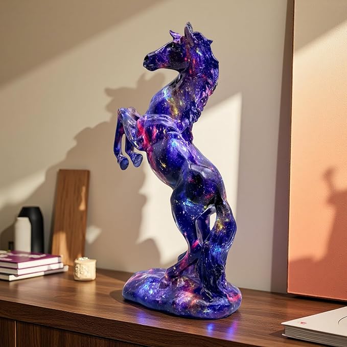 FUNSXBUG Colorful Art Horse Statue Figurines Ornament Sculpture Collectibles Home Office Living Room Desktop Display Tabletop Decoration Resin