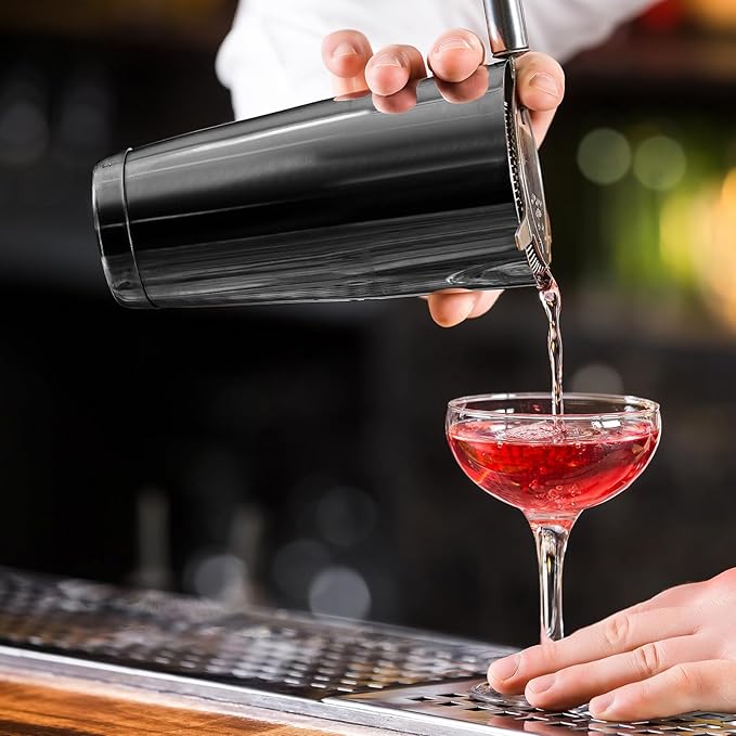 Sabary 6 Pcs Cocktail Shakers Professional Bar Shaker Boston Set Stainless Steel Martini Drink Mixer Basic Tool Weighted Shake Metal Can Cocktail Shaker Set, 18 Oz, 28 oz (Sanding Black)