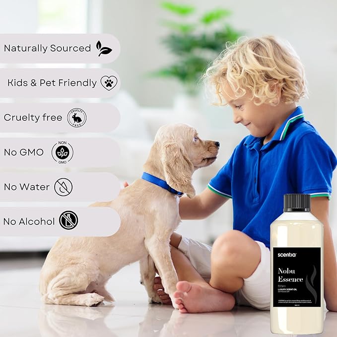 Scentia Hotel Diffuser Oil Inspired by The Nobu Hotel Scent - 500 mL 16.9 fl oz - Essential Oil Blend Jasmine, Lilly, Sandalwood & Fresh Citrus for HVAC & Ultrasonic Diffusers - Nobu Essence