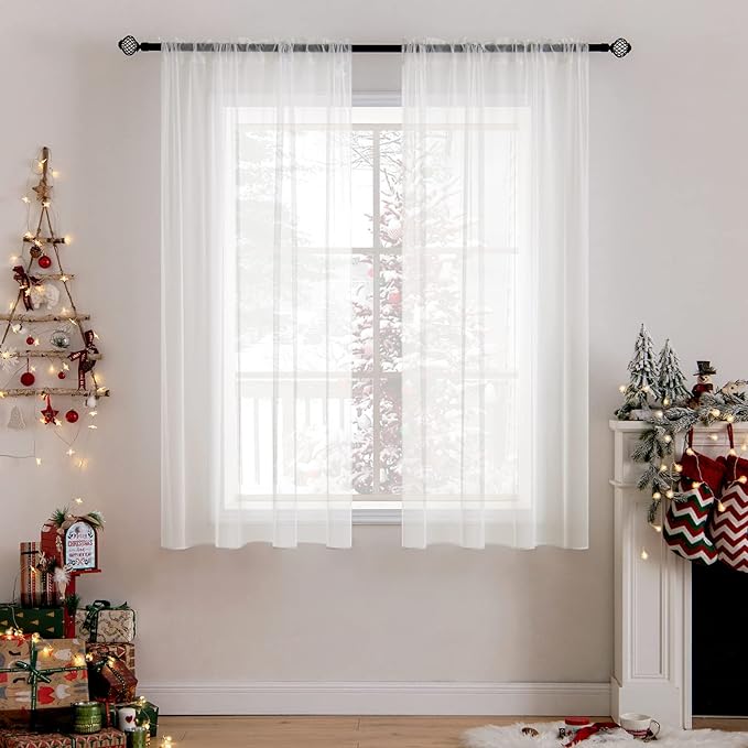 MIULEE 2 Panels Solid Color Sheer Window Curtains Elegant Window Voile Panels/Drapes/Treatment for Bedroom Living Room (54X45 Inches Ivory)