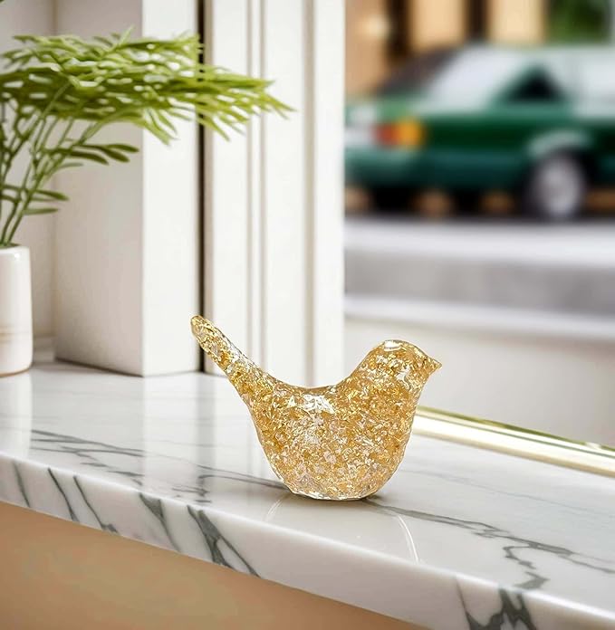 Goldfoil Glitter Bird Figurines Staue Home Decor Accents,Hammered Sculpture Gifts for Bird Lovers,Knick Knacks for Shelves Bookshelf Office