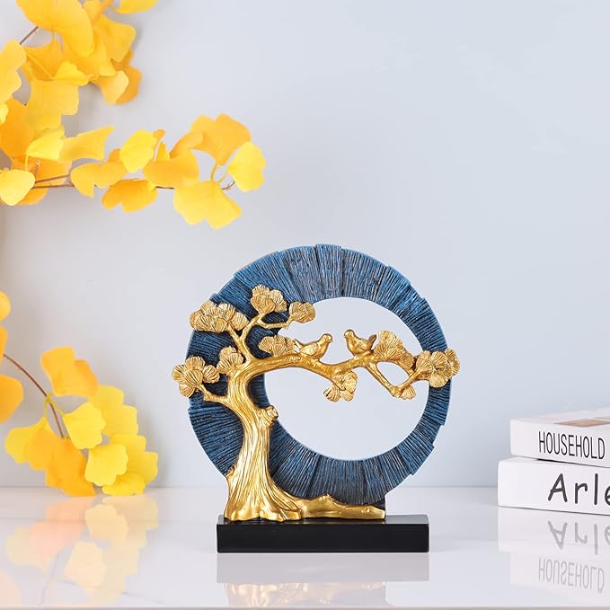 Gold Welcome Pine and Bird Statue Decor, Gold and Blue Home Decor, Bird Sculpture Home Decor for Bookshelves Office Shelves on Coffee Tables TV Cabinets Entryway Entryway Decor.
