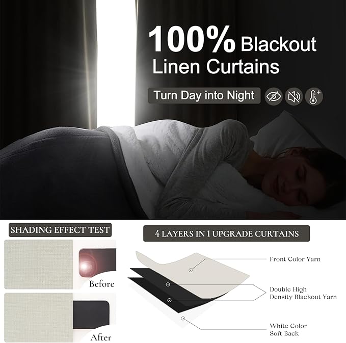10 ft Extra Long Curtains for Sliding Glass Doors, 100% Blackout Beige White Pinch Pleated Linen Winter Curtains Insulated Noise Reducing Heavy Drape for Large Window (40" Wx120 Lx2 Panels)