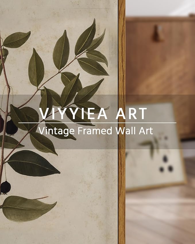 VIYYIEA Botanical Framed Wall Art, Plant Vintage Art Decor Room Aesthetic, 12x16 Inch Canvas Print Artwork, Watercolor Still Life Painting Wall Decor for Bedroom Bathroom Office