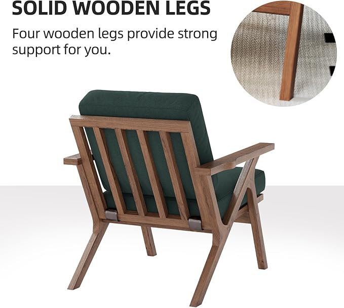 INZOY Mid-Century Modern Accent Chair Set of 2, Breathable Fabric Living Room Chair and Soft Thick Padded Armchair for Living Room Bedroom Reception with Removable Upholstered Cushions, Dark Green