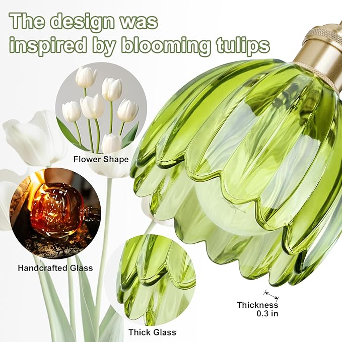 Vintage Bathroom Light Fixtures,4-Light Hardwired Vanity Lights Over Mirror,Gold Wall Sconces with Green Tulip Glass Shade for Bathroom Living Room,E26 Socket(Bulbs Not Included)